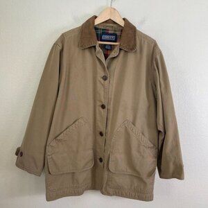 Vintage Lands End Womens Medium Canvas Barn Jacket Corduroy Collar Plaid Lining